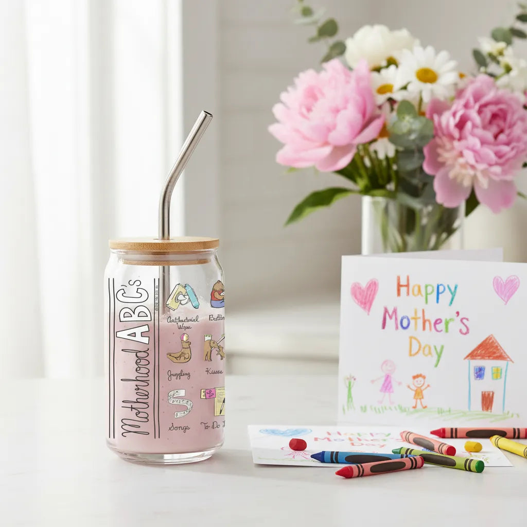 Motherhood Soda Can Glass With Straw