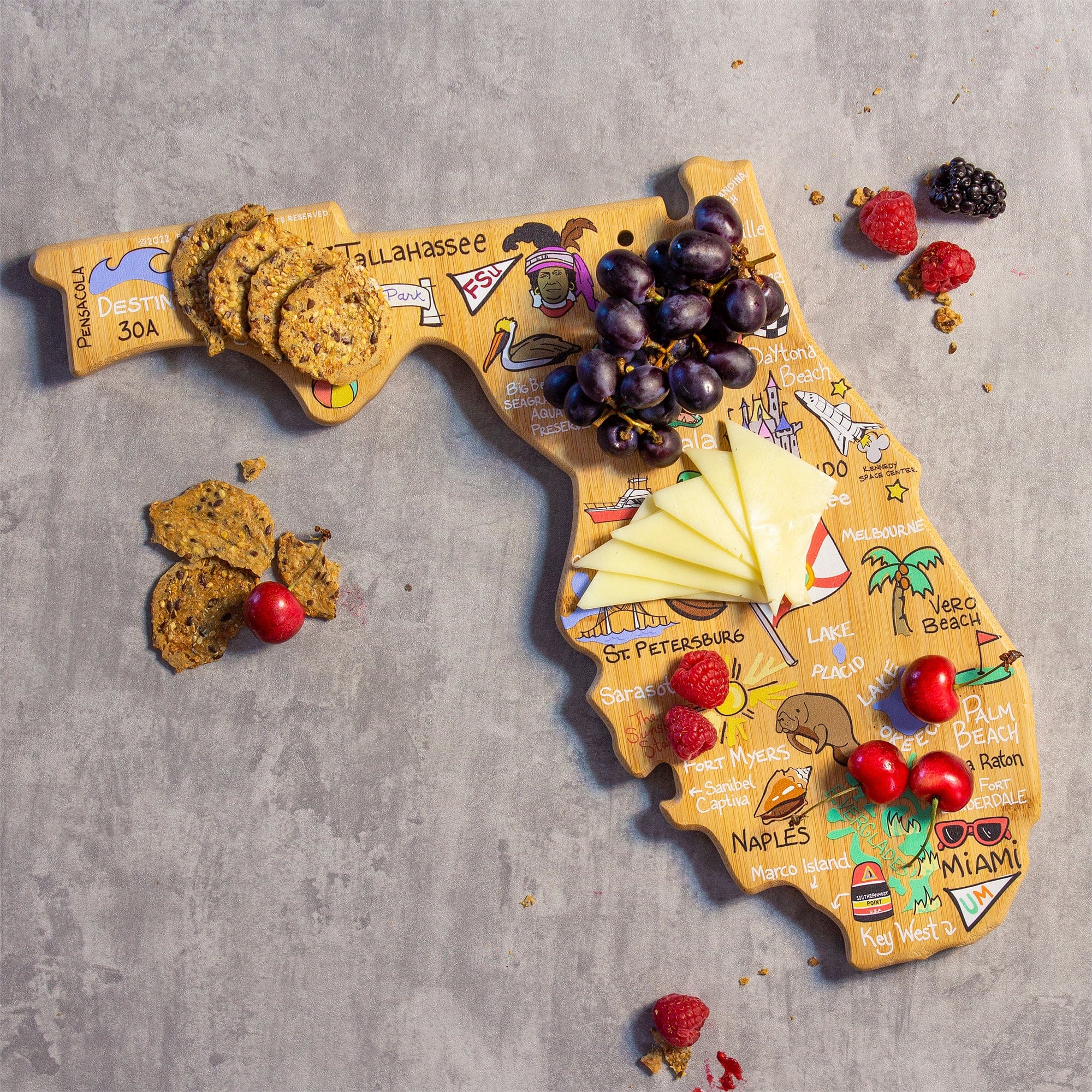 Florida State Shaped Cutting and Serving Board with Artwork by Fish Kiss™