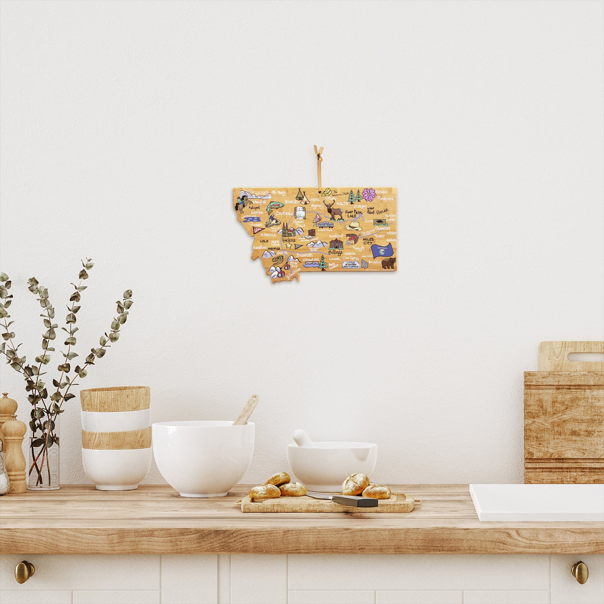 Montana State Shaped Cutting and Serving Board with Artwork by Fish Kiss™