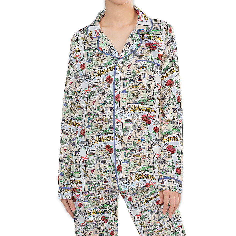Alabama Map Long Sleeve Satin Pajamas