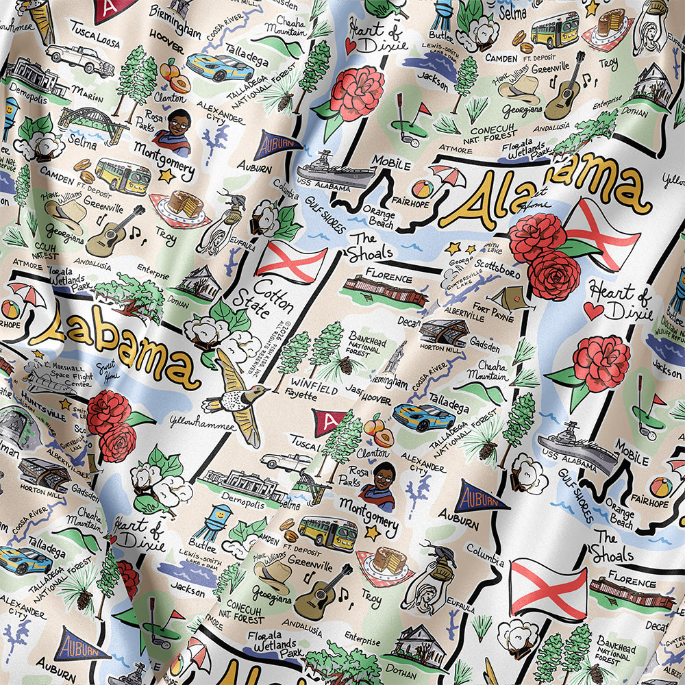 Alabama Map Long Sleeve Satin Pajamas