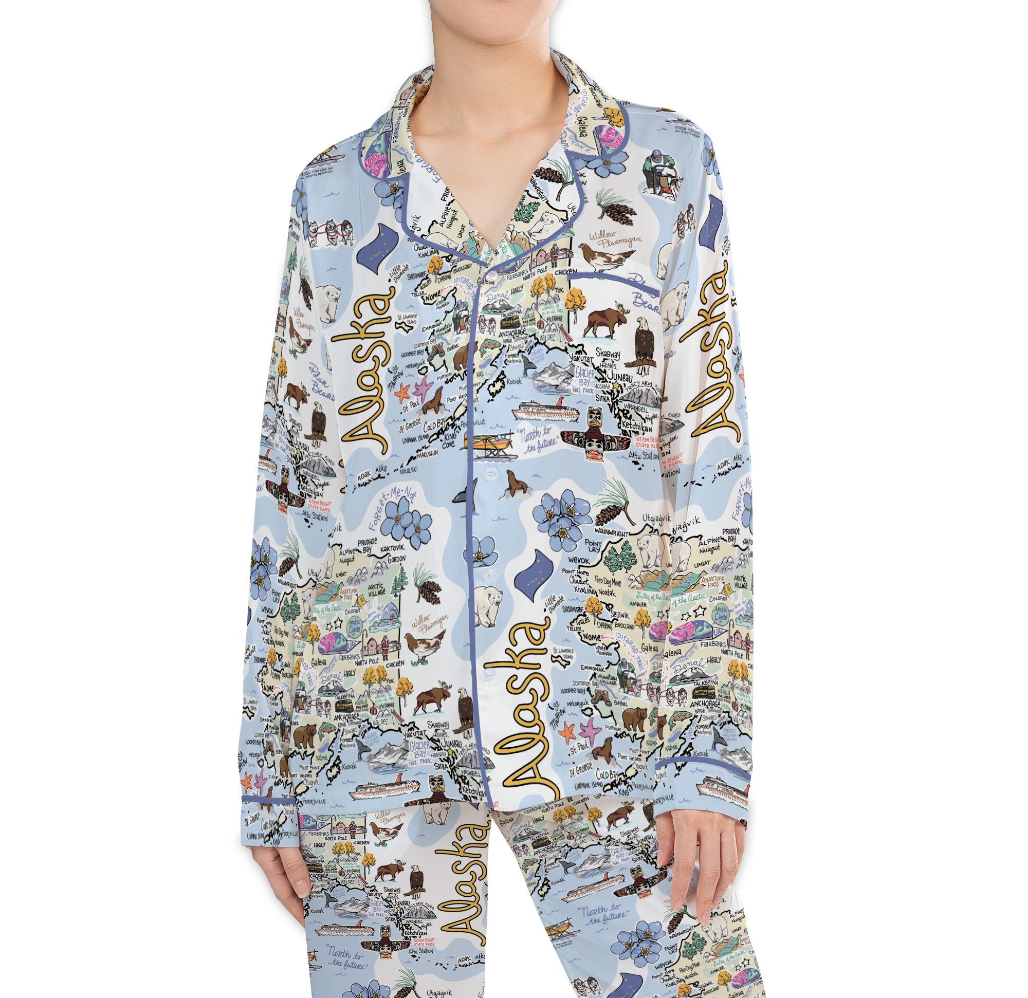 Alaska Map Long Sleeve Satin Pajamas