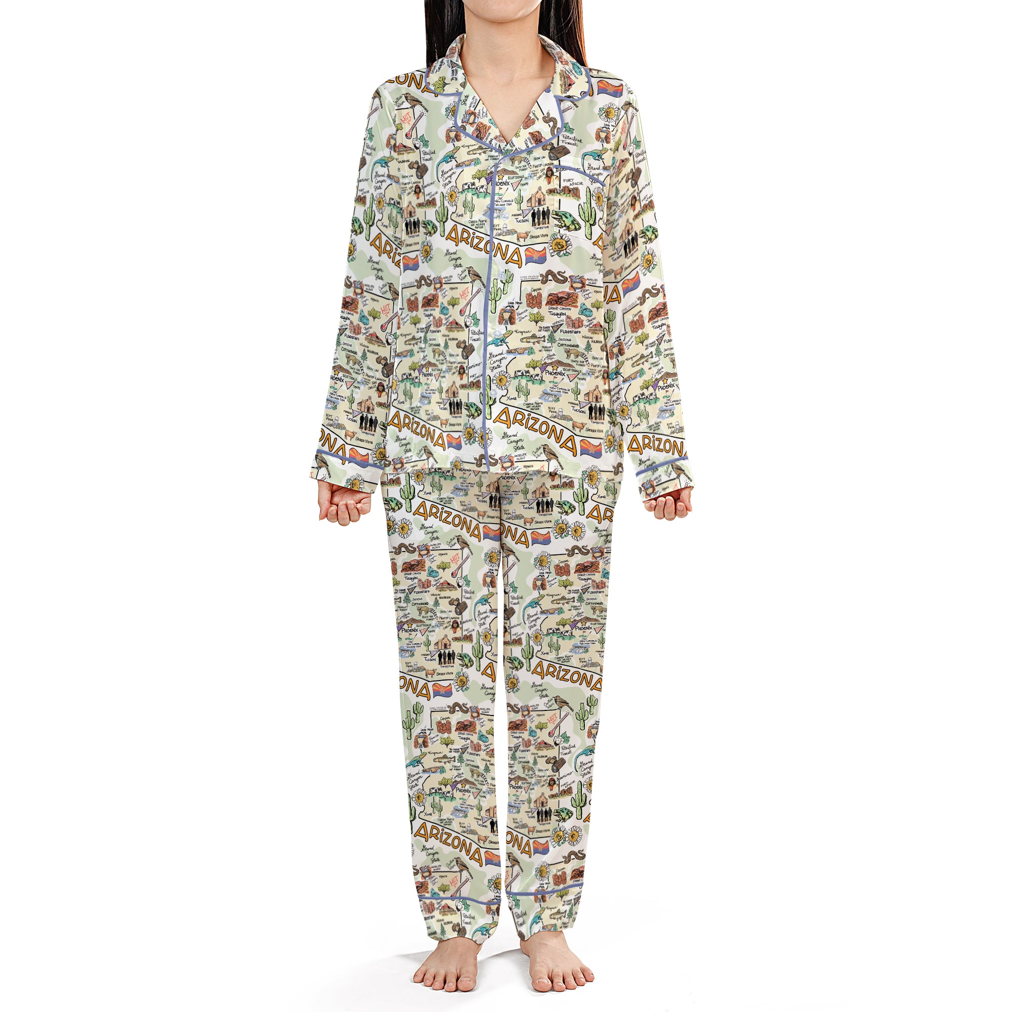 Arizona Map Long Sleeve Satin Pajamas