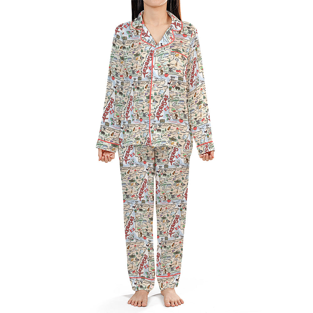 State Map Long Sleeve Satin Pajamas