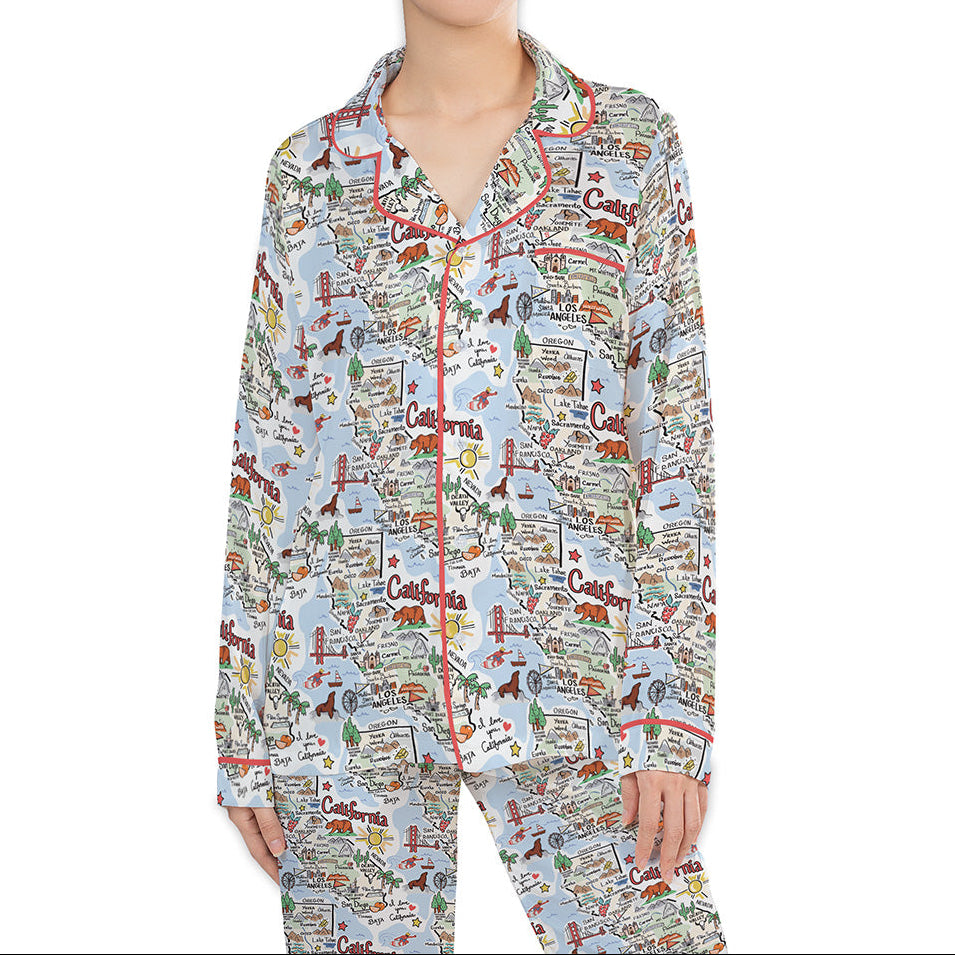 California Map Long Sleeve Satin Pajamas