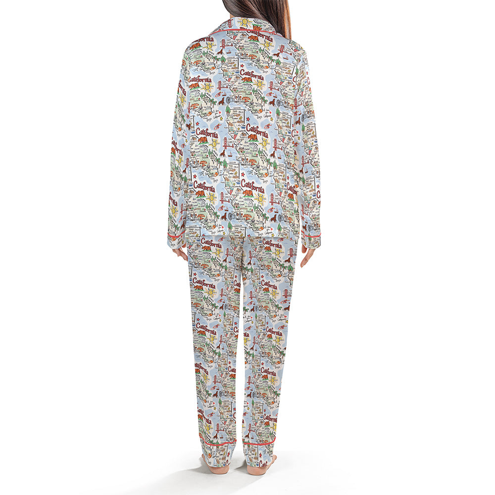State Map Long Sleeve Satin Pajamas