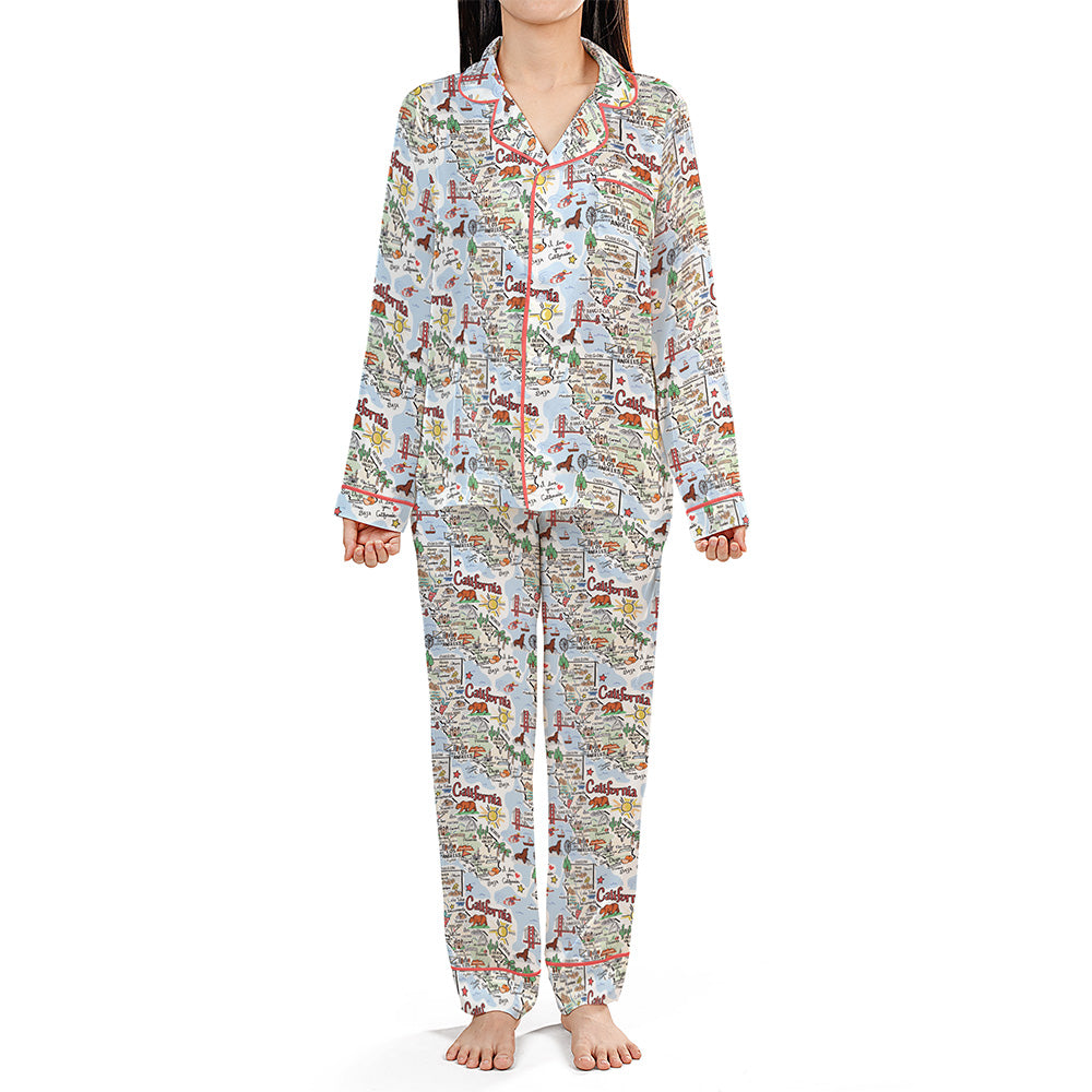 State Map Long Sleeve Satin Pajamas
