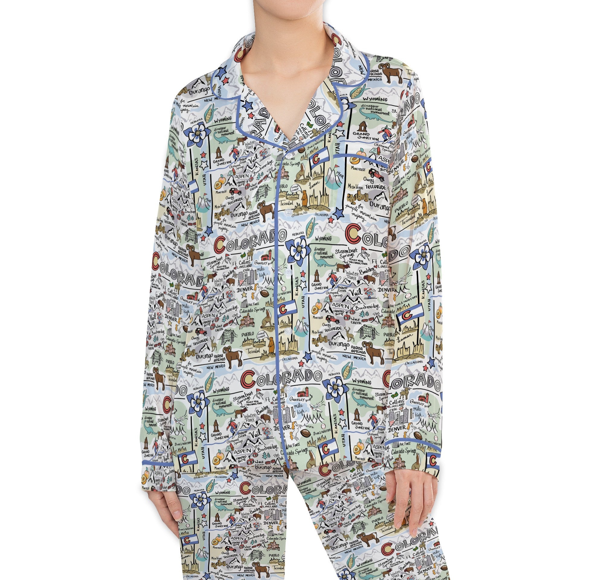 Colorado Map Long Sleeve Satin Pajamas