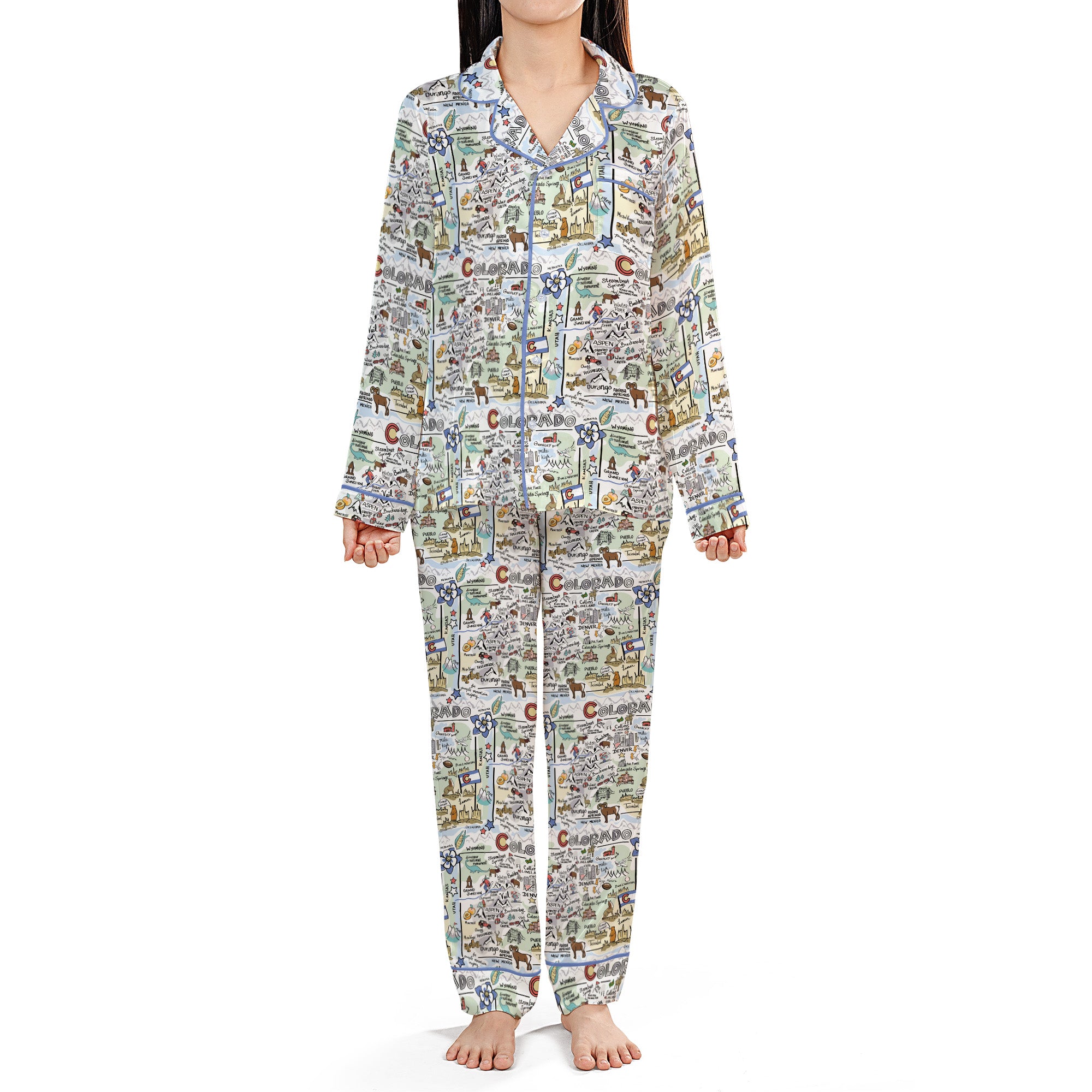 State Map Long Sleeve Satin Pajamas