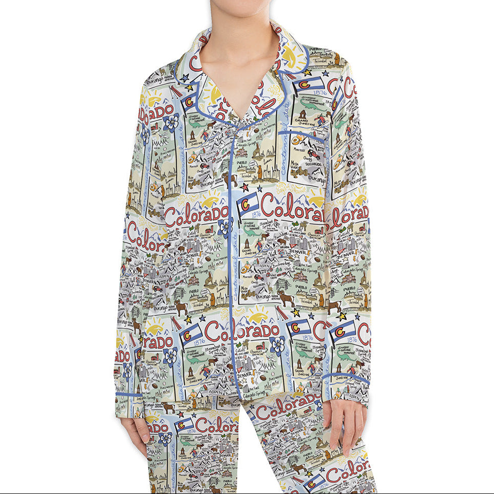 State Map Long Sleeve Satin Pajamas