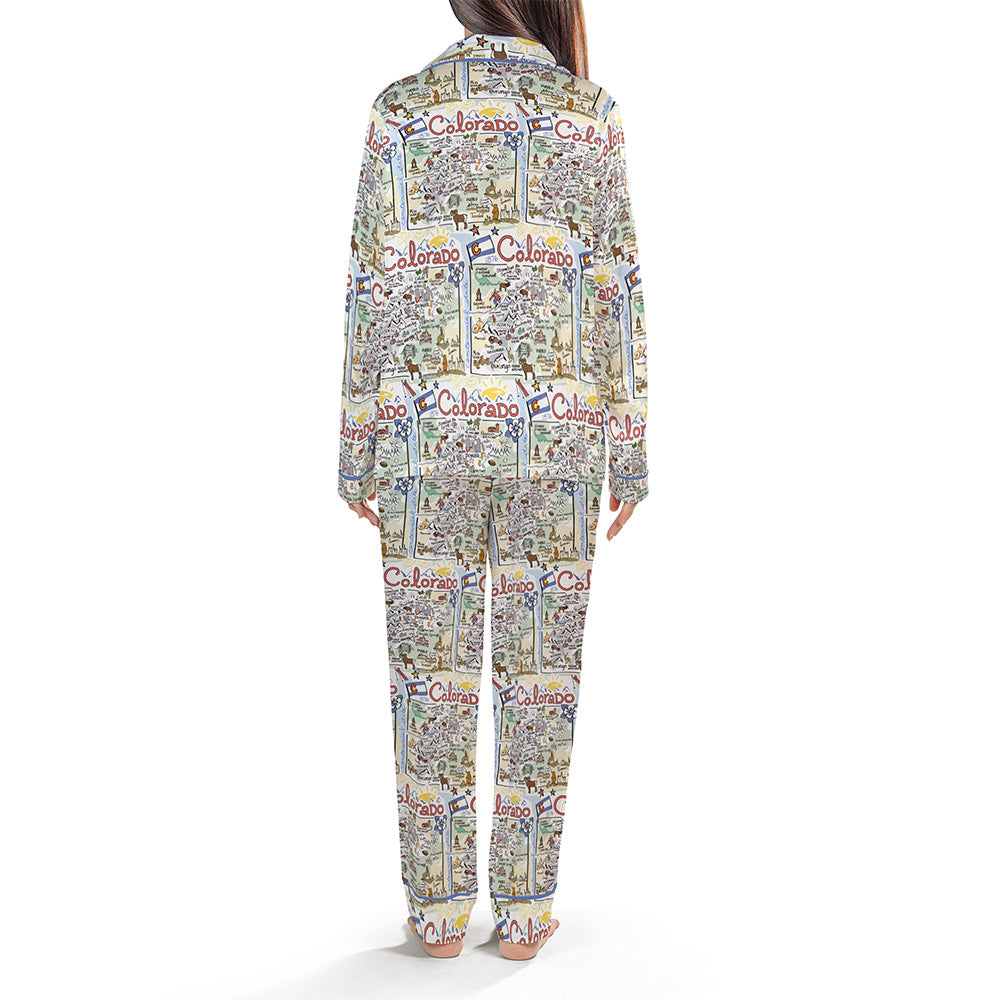 Colorado Map Long Sleeve Satin Pajamas