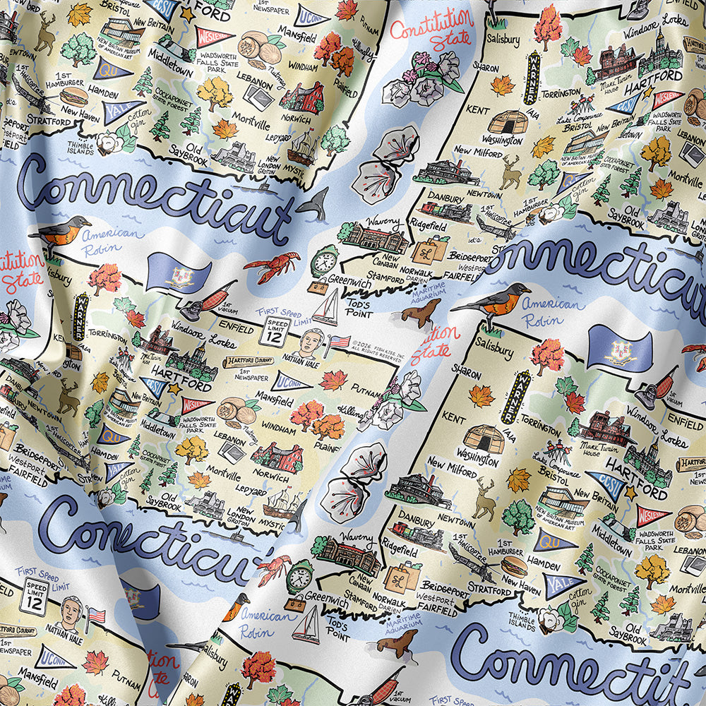 Connecticut Map Long Sleeve Satin Pajamas