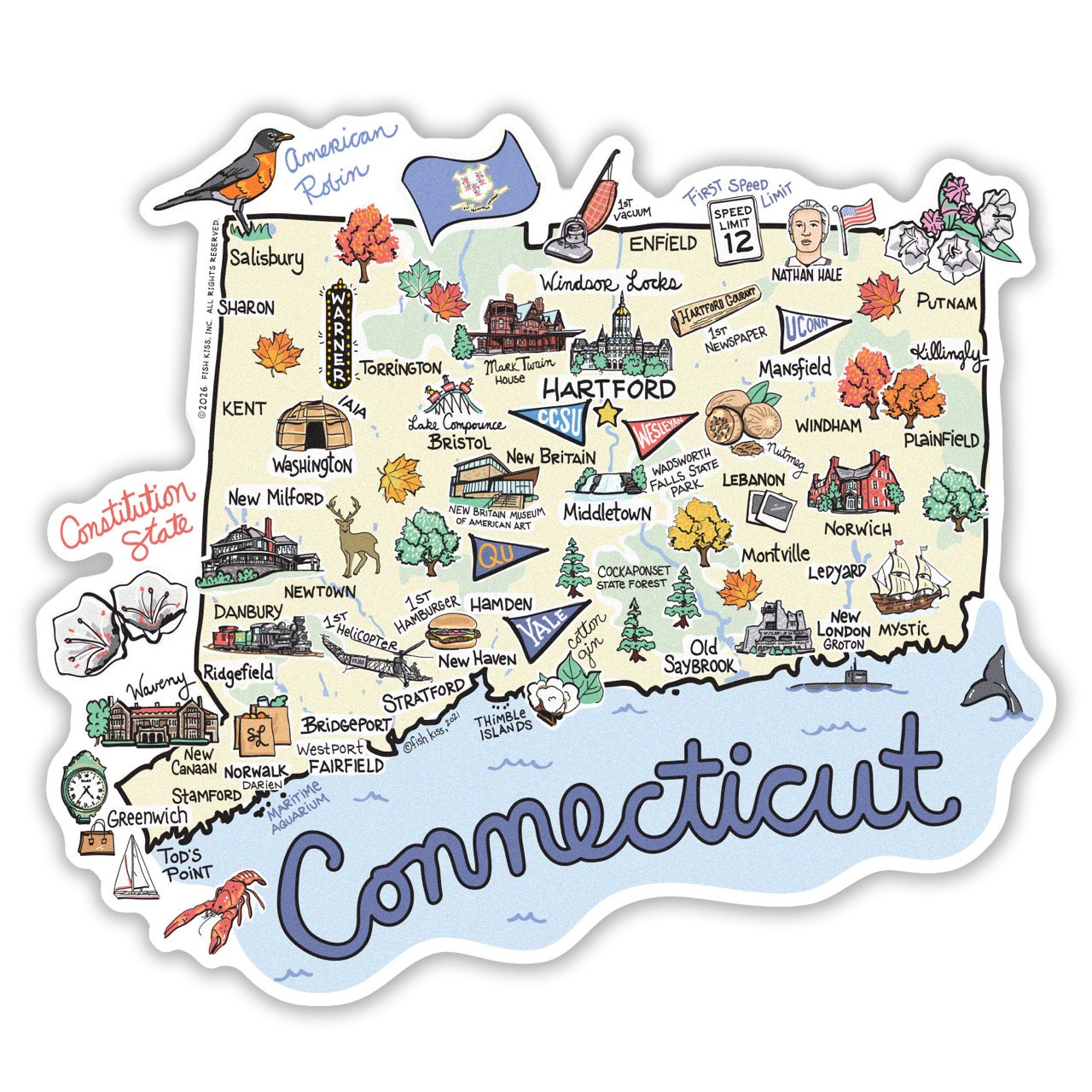 Connecticut State Map Sticker