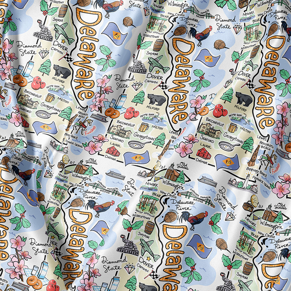 Delaware Map Long Sleeve Satin Pajamas