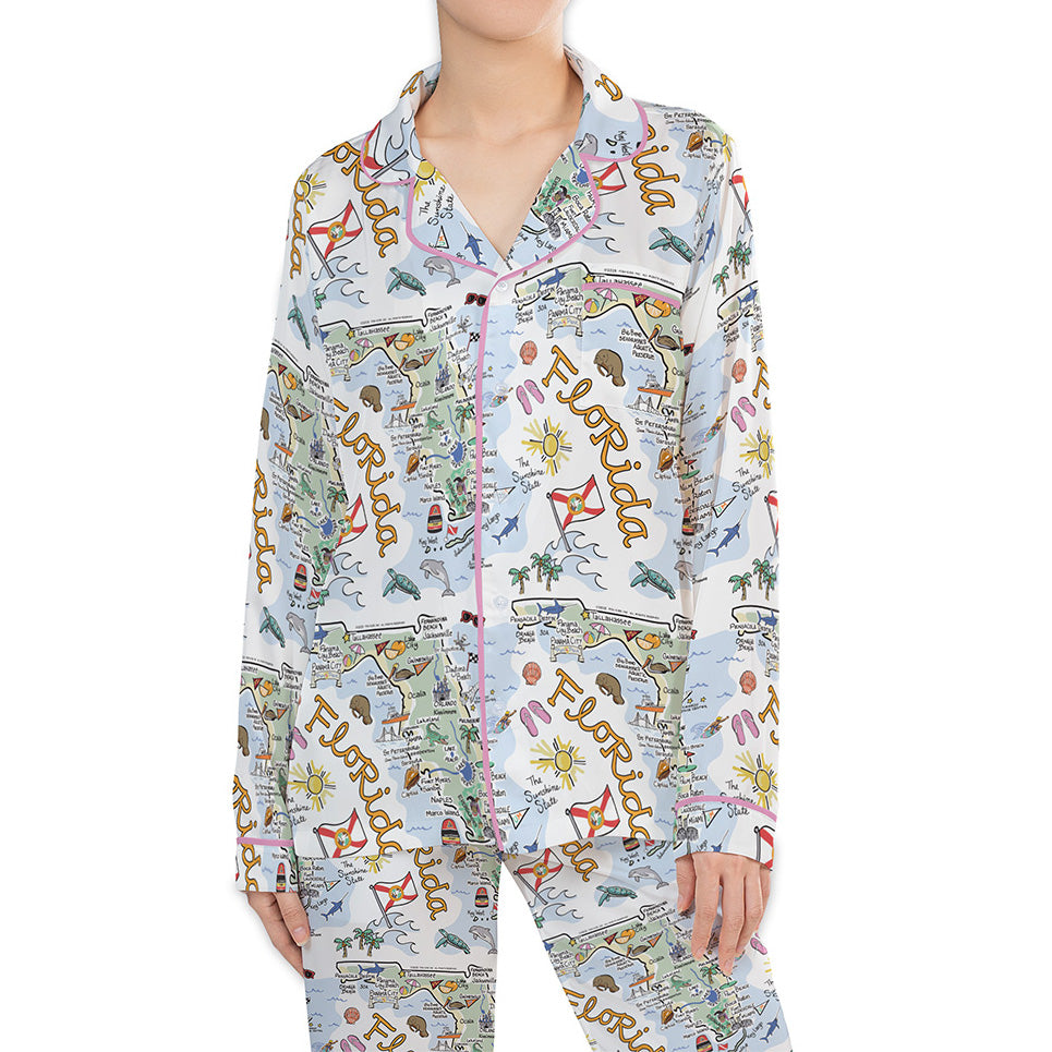 State Map Long Sleeve Satin Pajamas