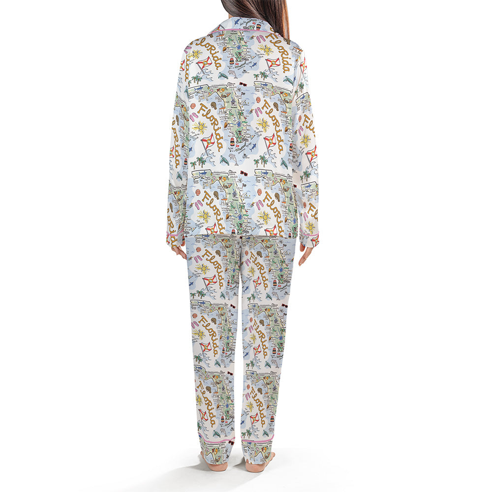 State Map Long Sleeve Satin Pajamas