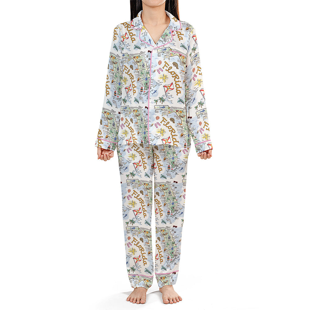 State Map Long Sleeve Satin Pajamas