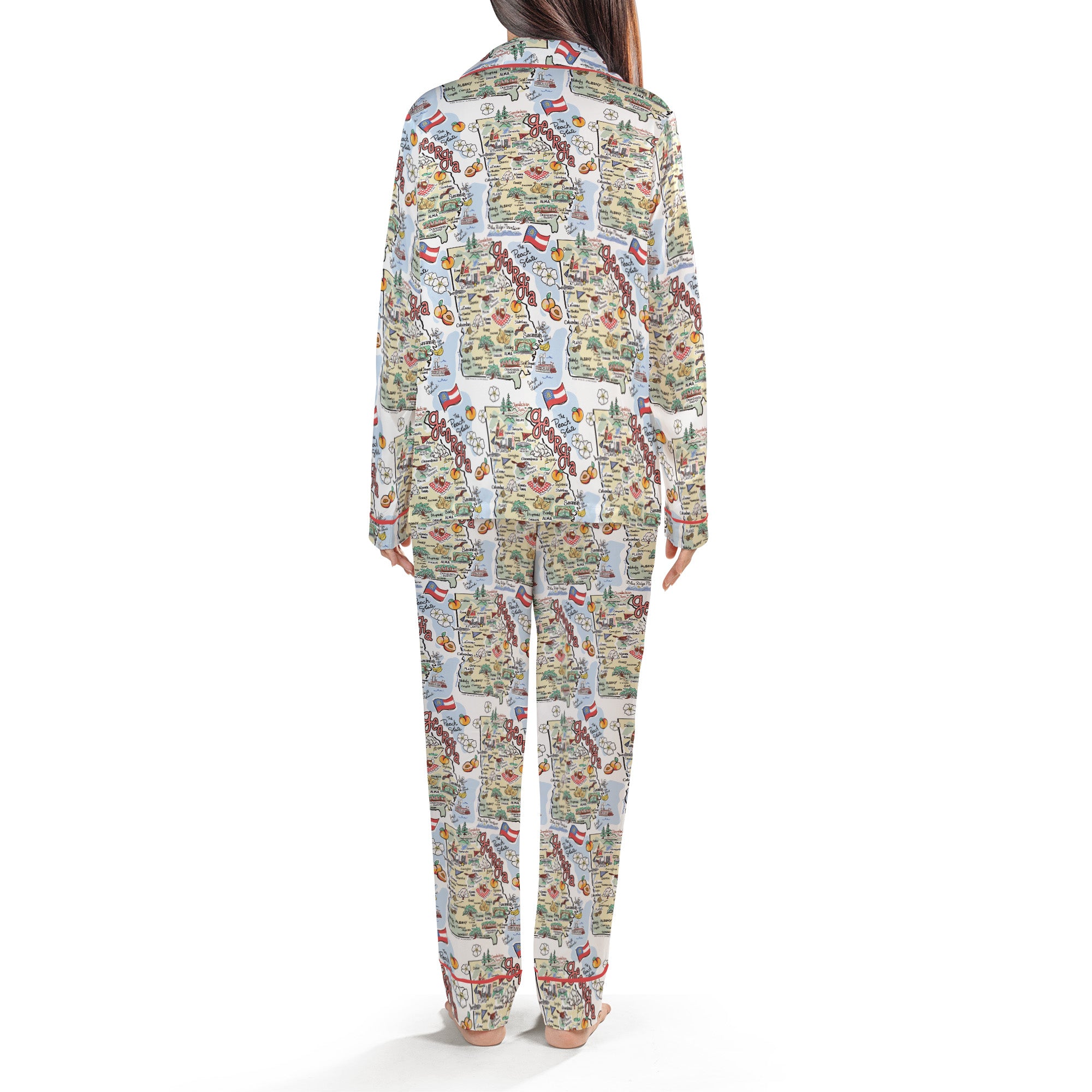 State Map Long Sleeve Satin Pajamas