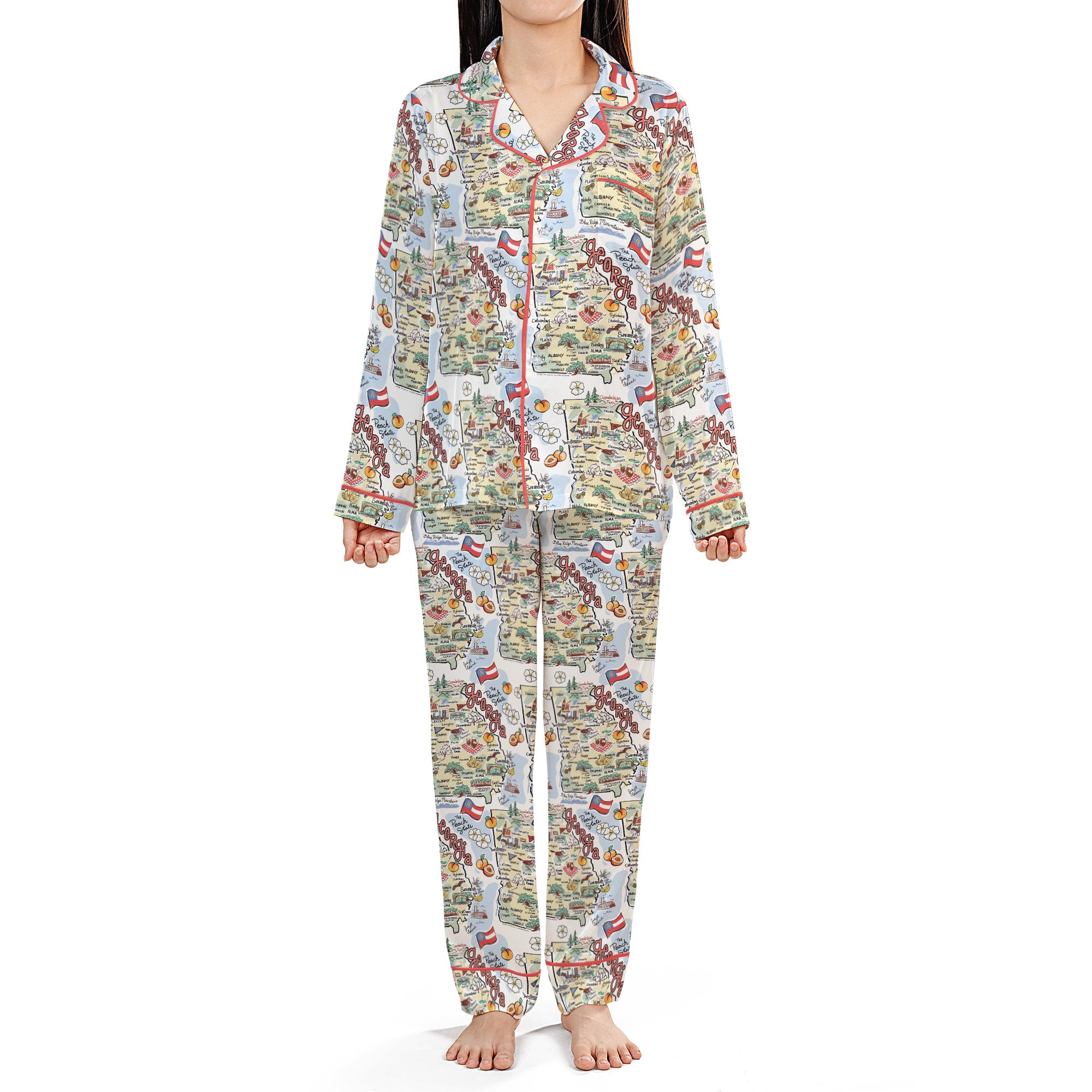 State Map Long Sleeve Satin Pajamas