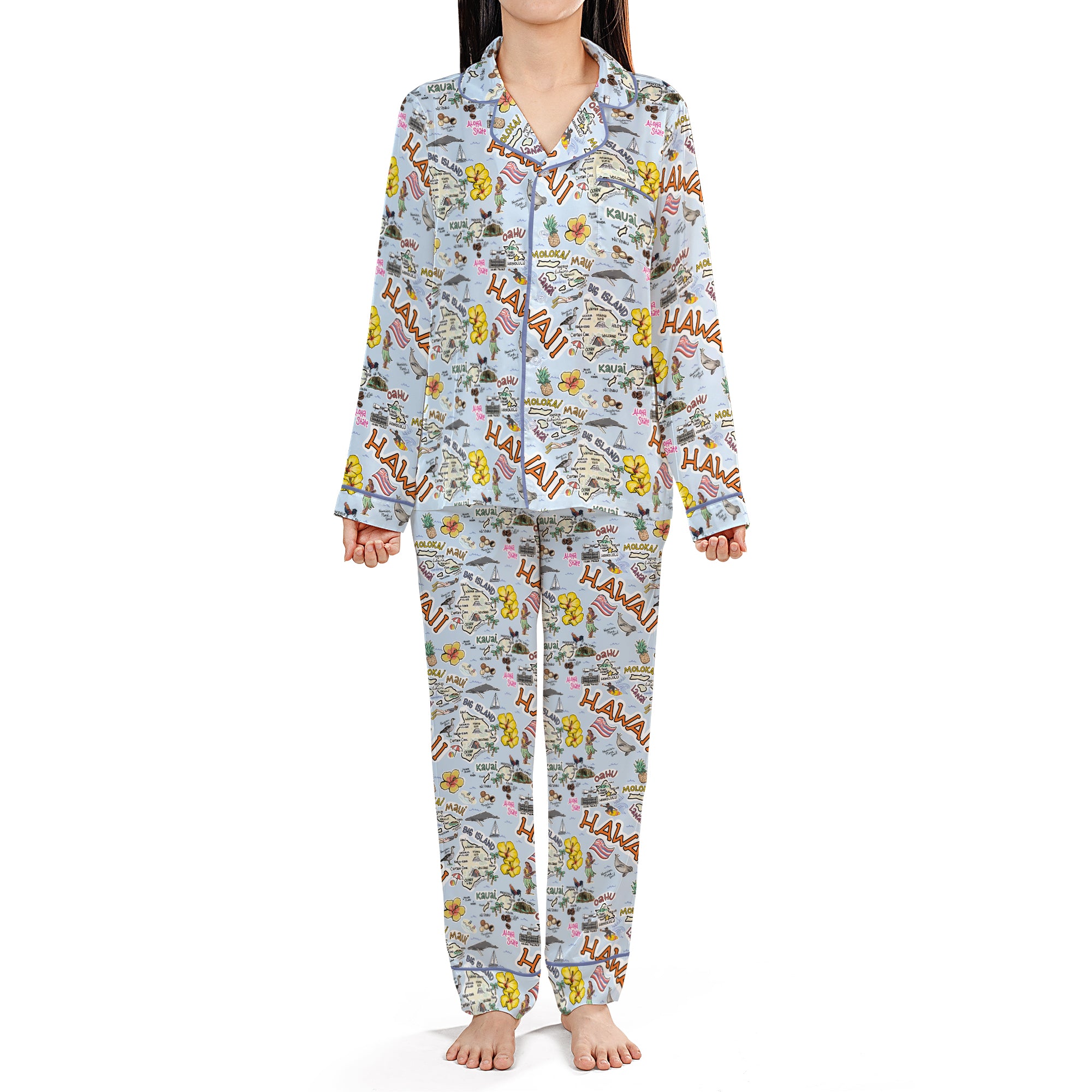 State Map Long Sleeve Satin Pajamas