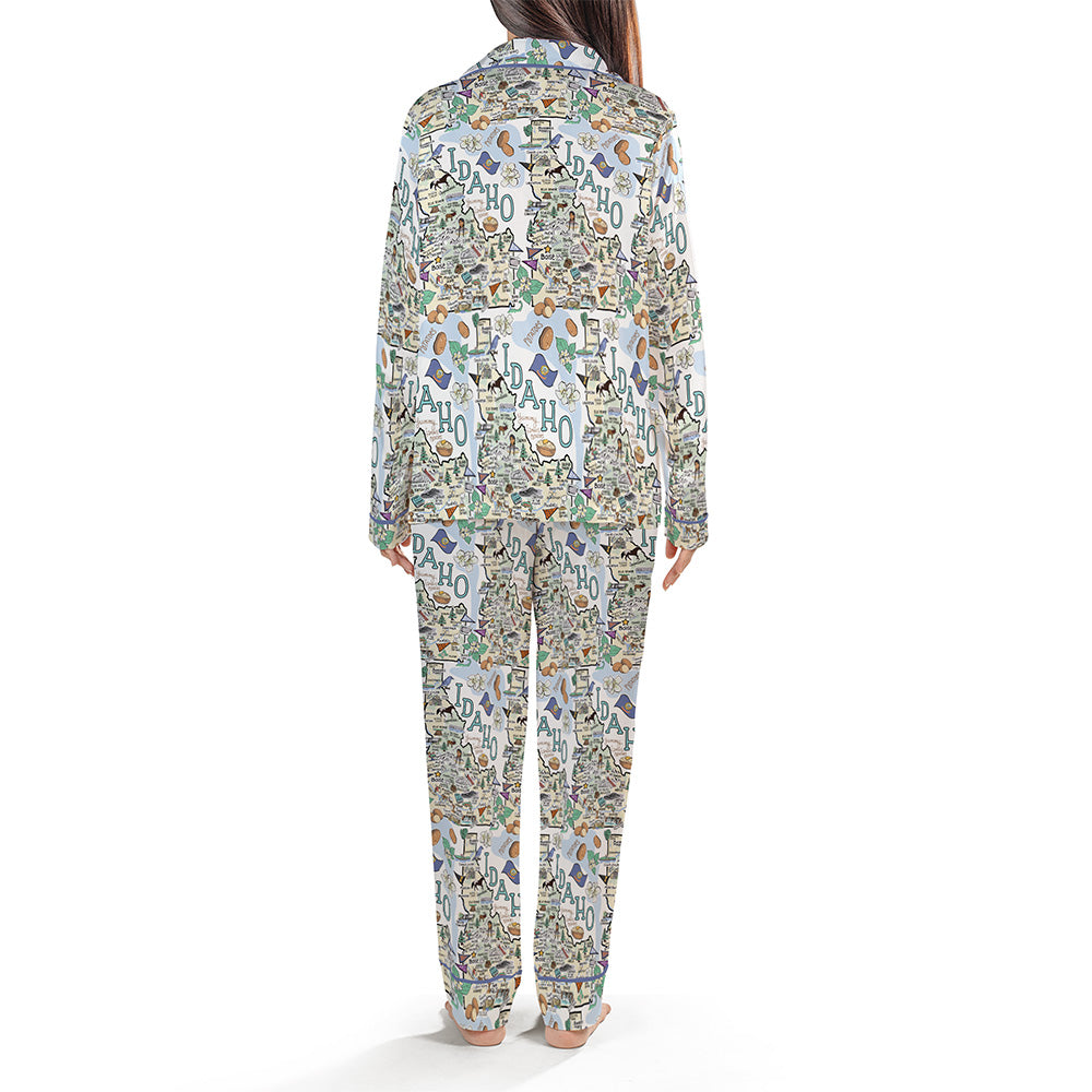 State Map Long Sleeve Satin Pajamas
