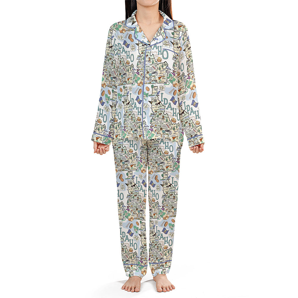 State Map Long Sleeve Satin Pajamas