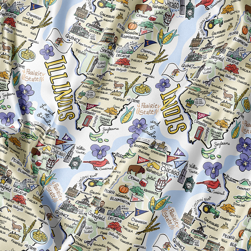 Illinois Map Long Sleeve Satin Pajamas