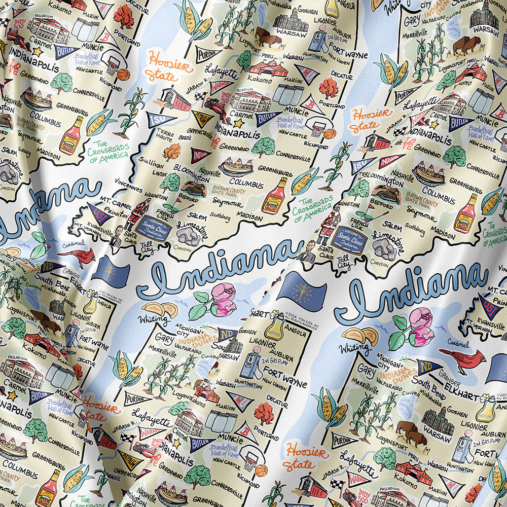 Indiana Map Long Sleeve Satin Pajamas