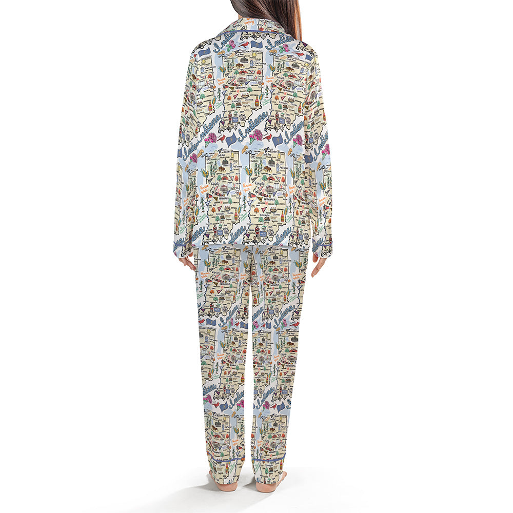 Indiana Map Long Sleeve Satin Pajamas