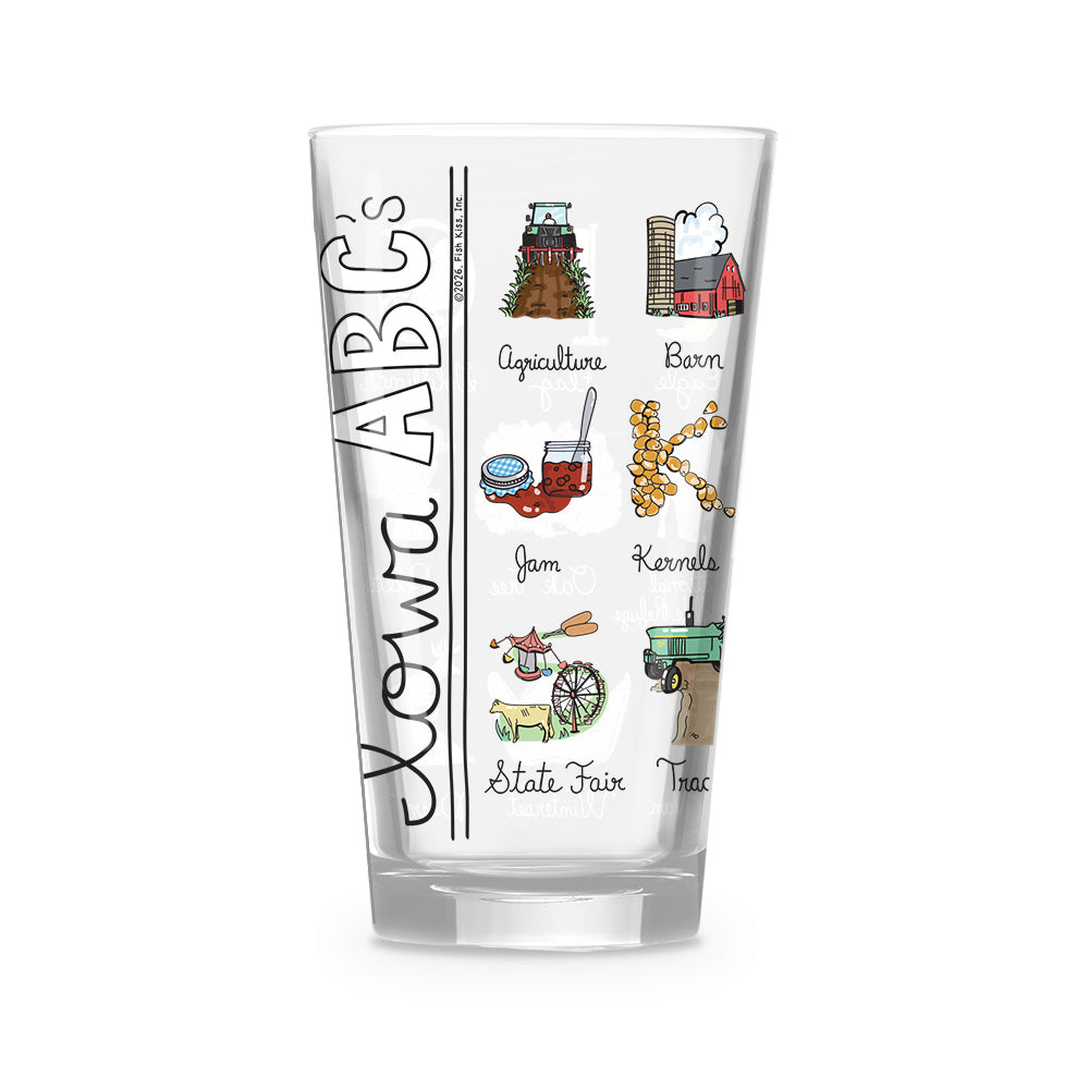 Iowa Alphabet 16 oz. Glass