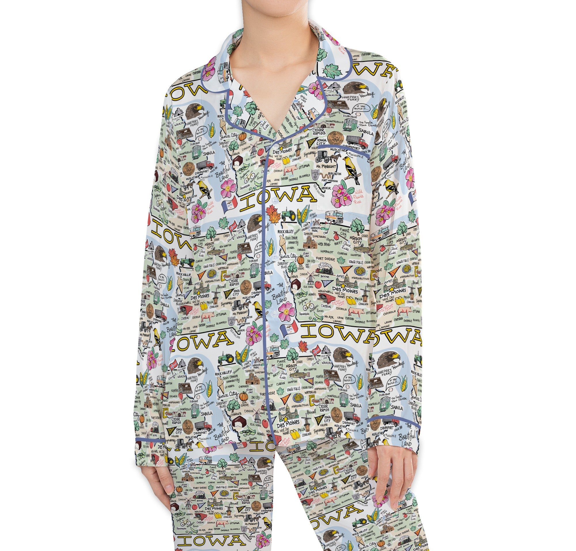 State Map Long Sleeve Satin Pajamas