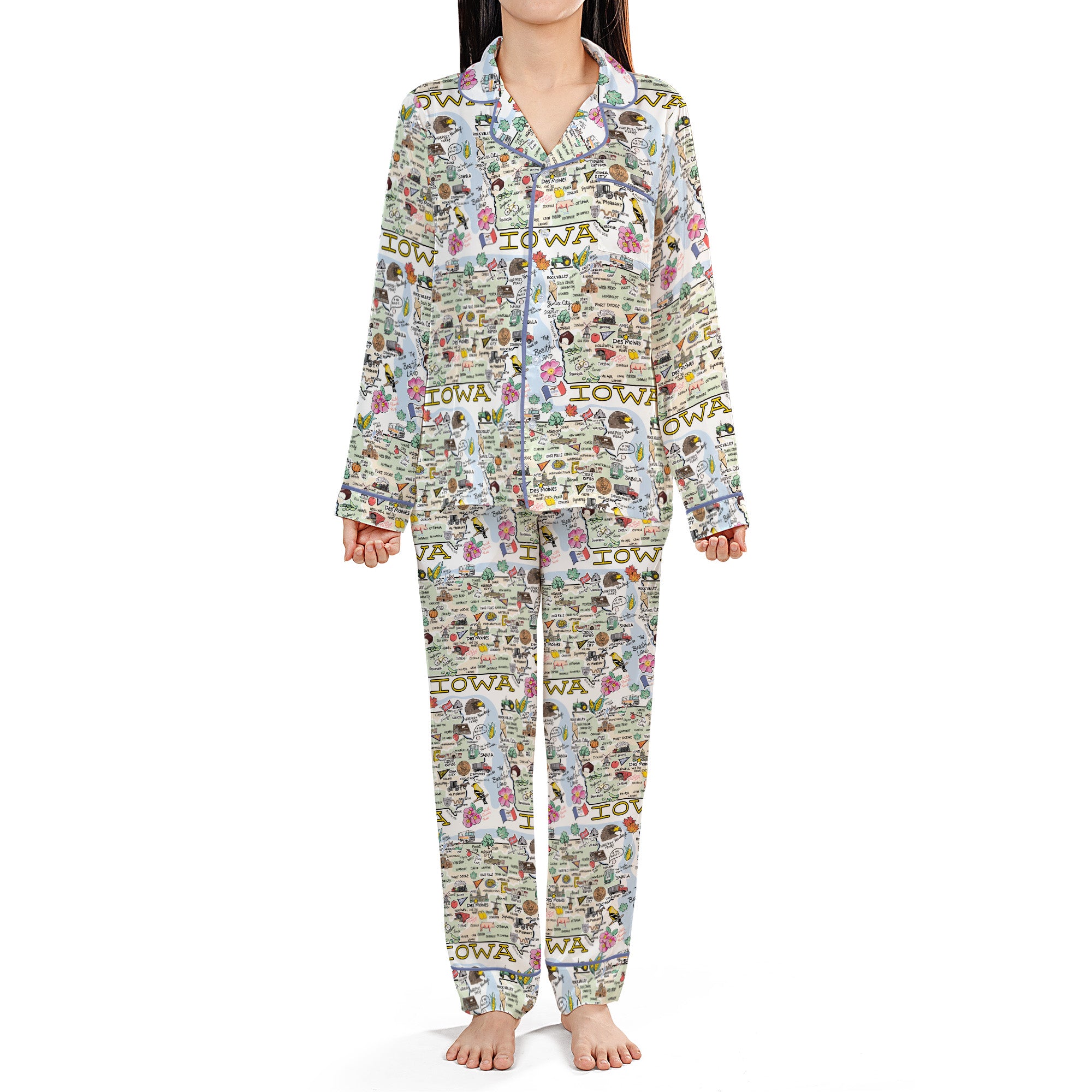 State Map Long Sleeve Satin Pajamas
