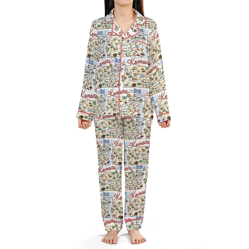 State Map Long Sleeve Satin Pajamas