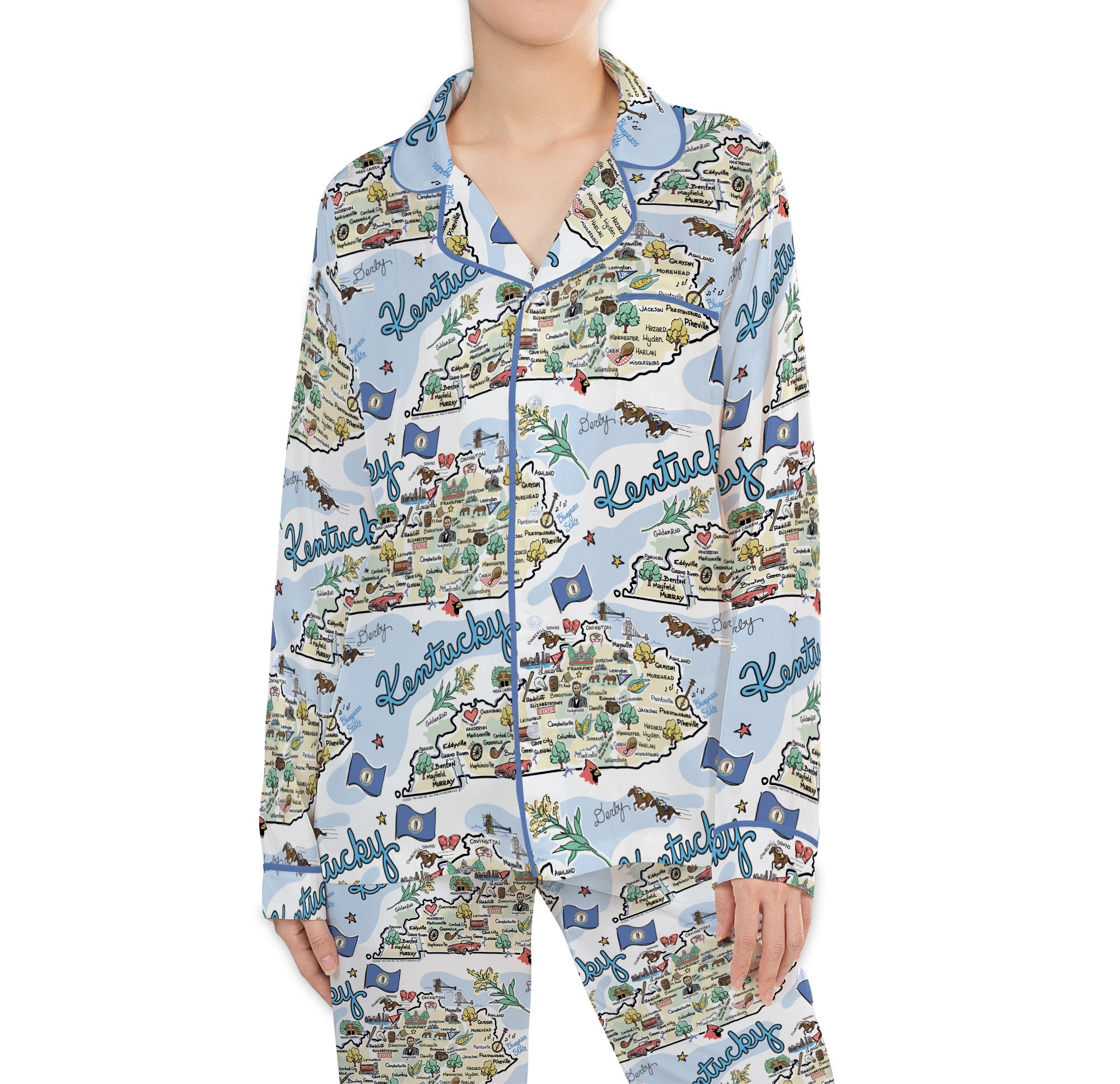 State Map Long Sleeve Satin Pajamas