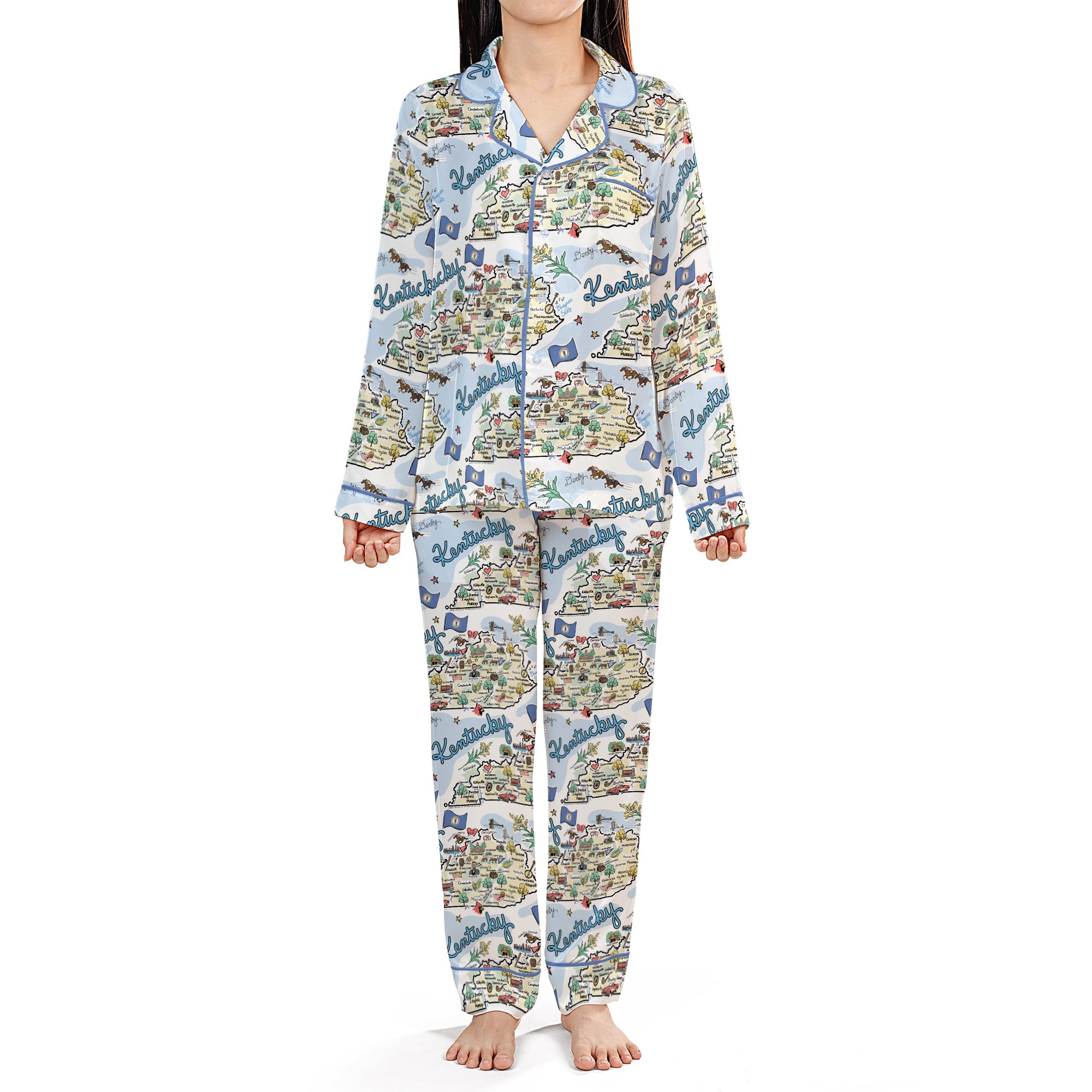 State Map Long Sleeve Satin Pajamas