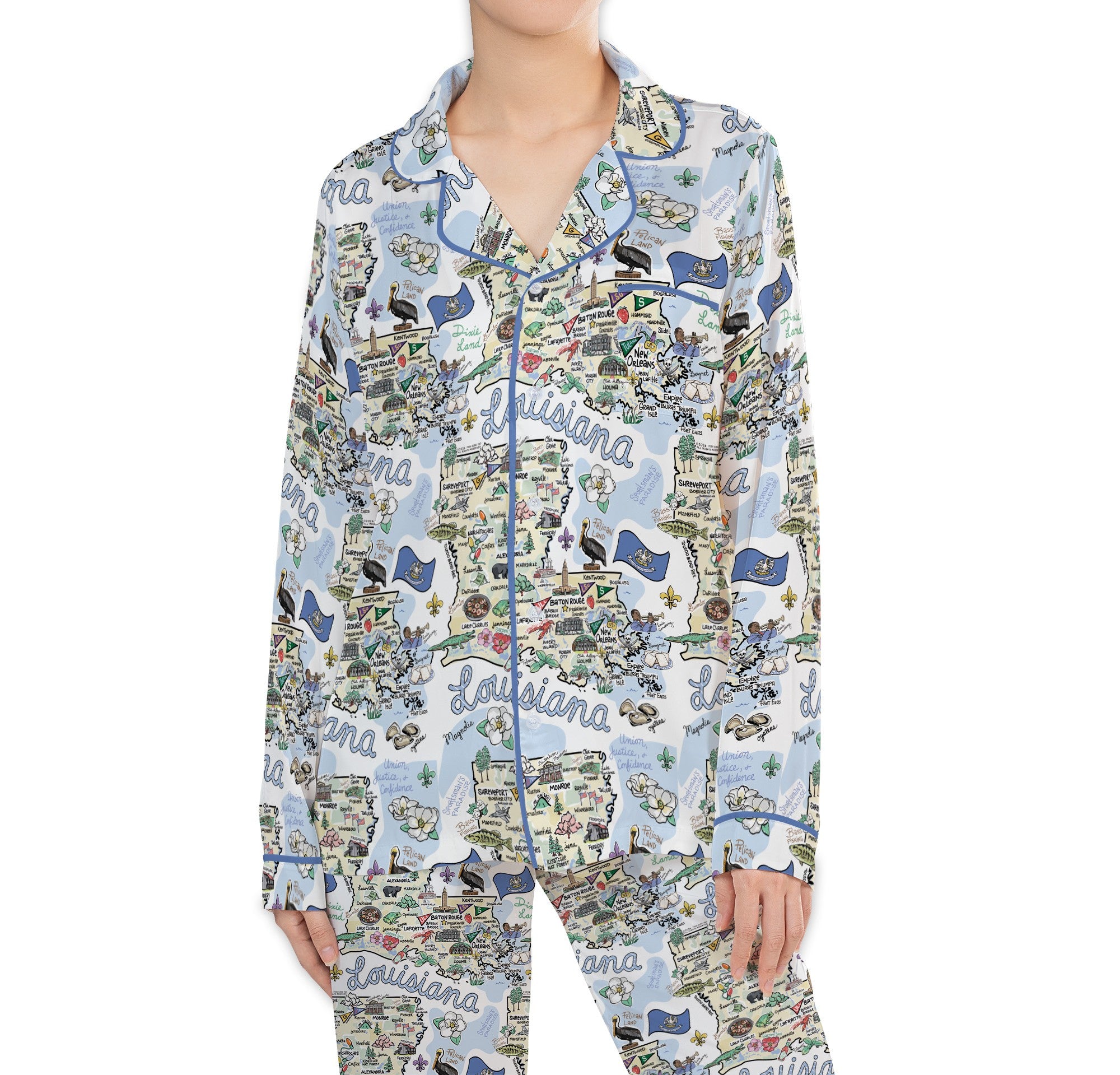 State Map Long Sleeve Satin Pajamas