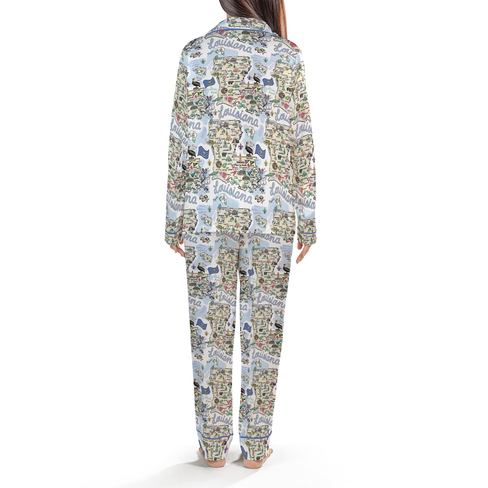 State Map Long Sleeve Satin Pajamas