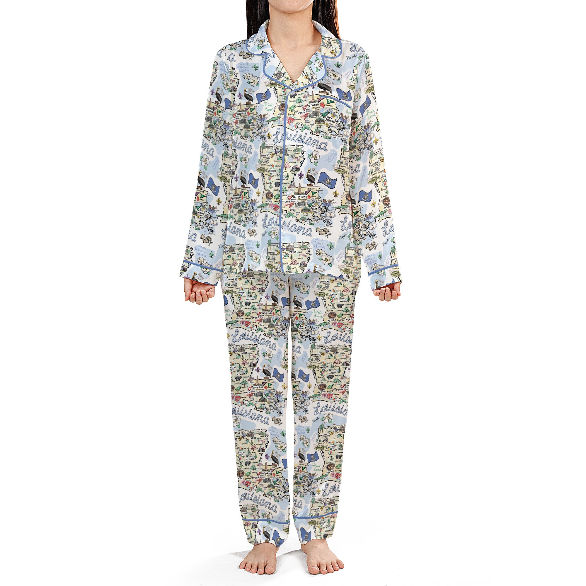 State Map Long Sleeve Satin Pajamas