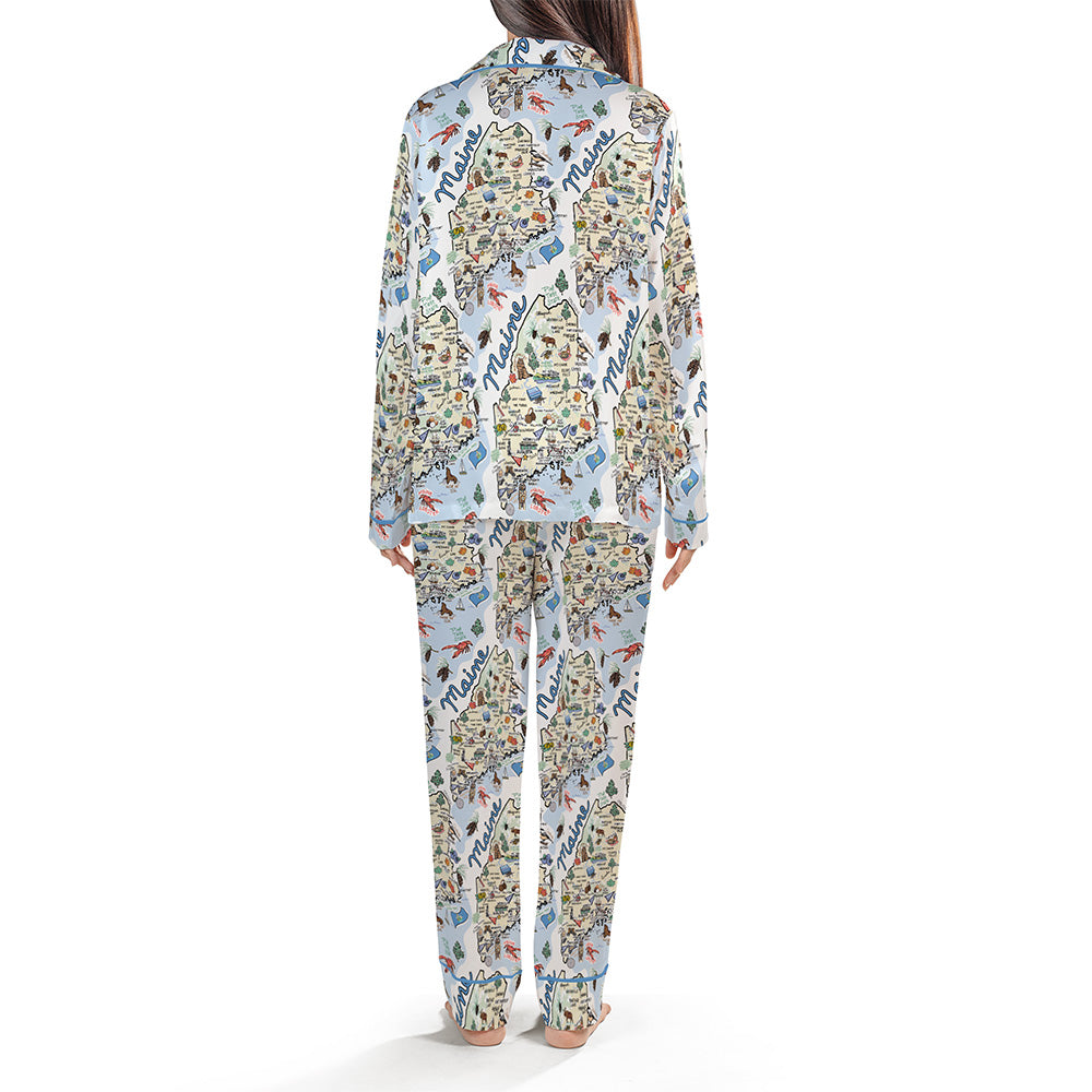 State Map Long Sleeve Satin Pajamas