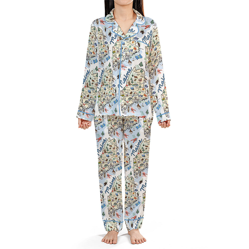 State Map Long Sleeve Satin Pajamas