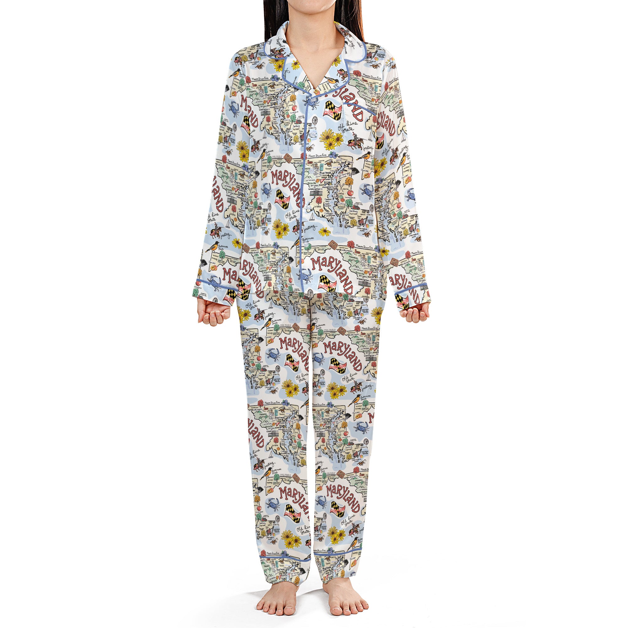 State Map Long Sleeve Satin Pajamas