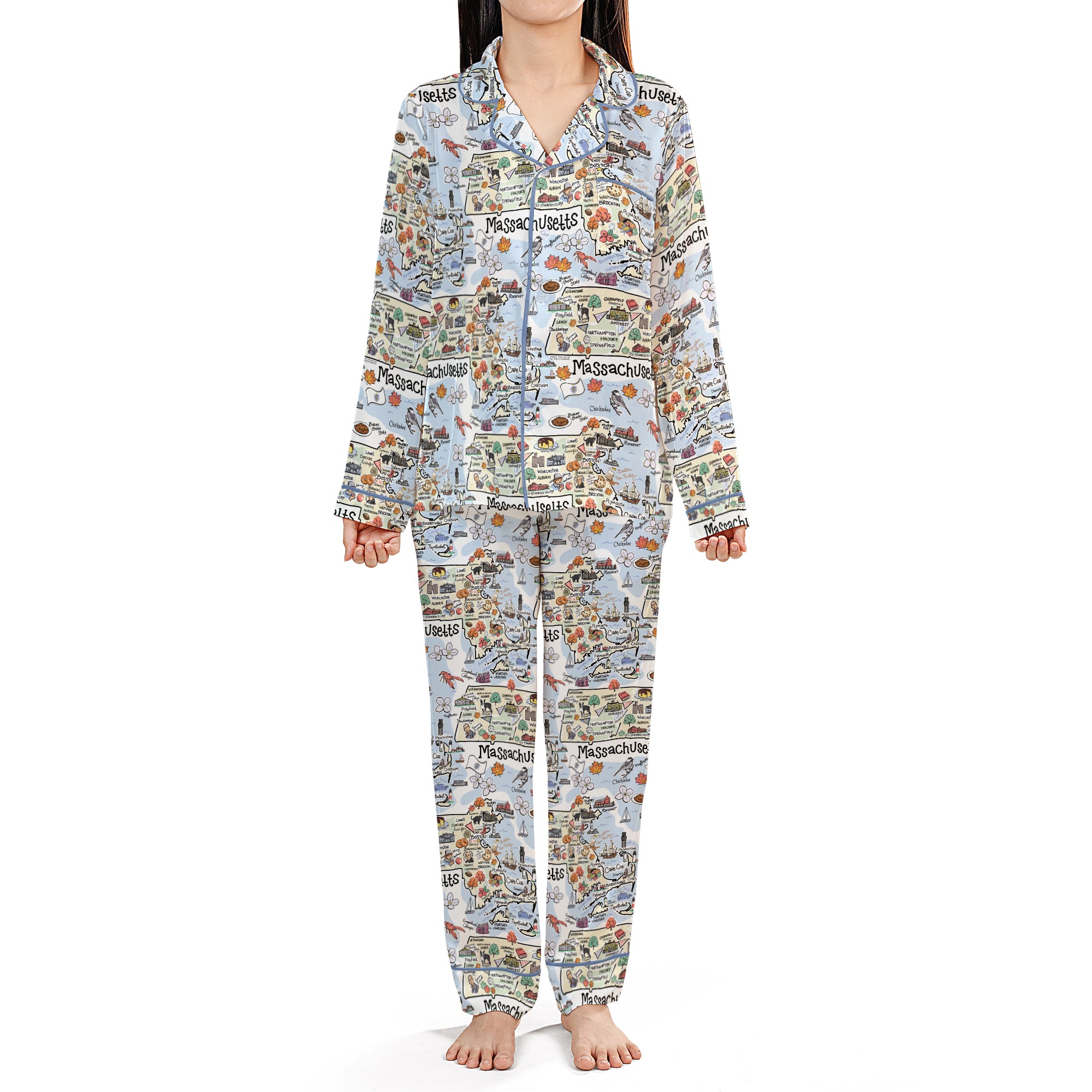 State Map Long Sleeve Satin Pajamas