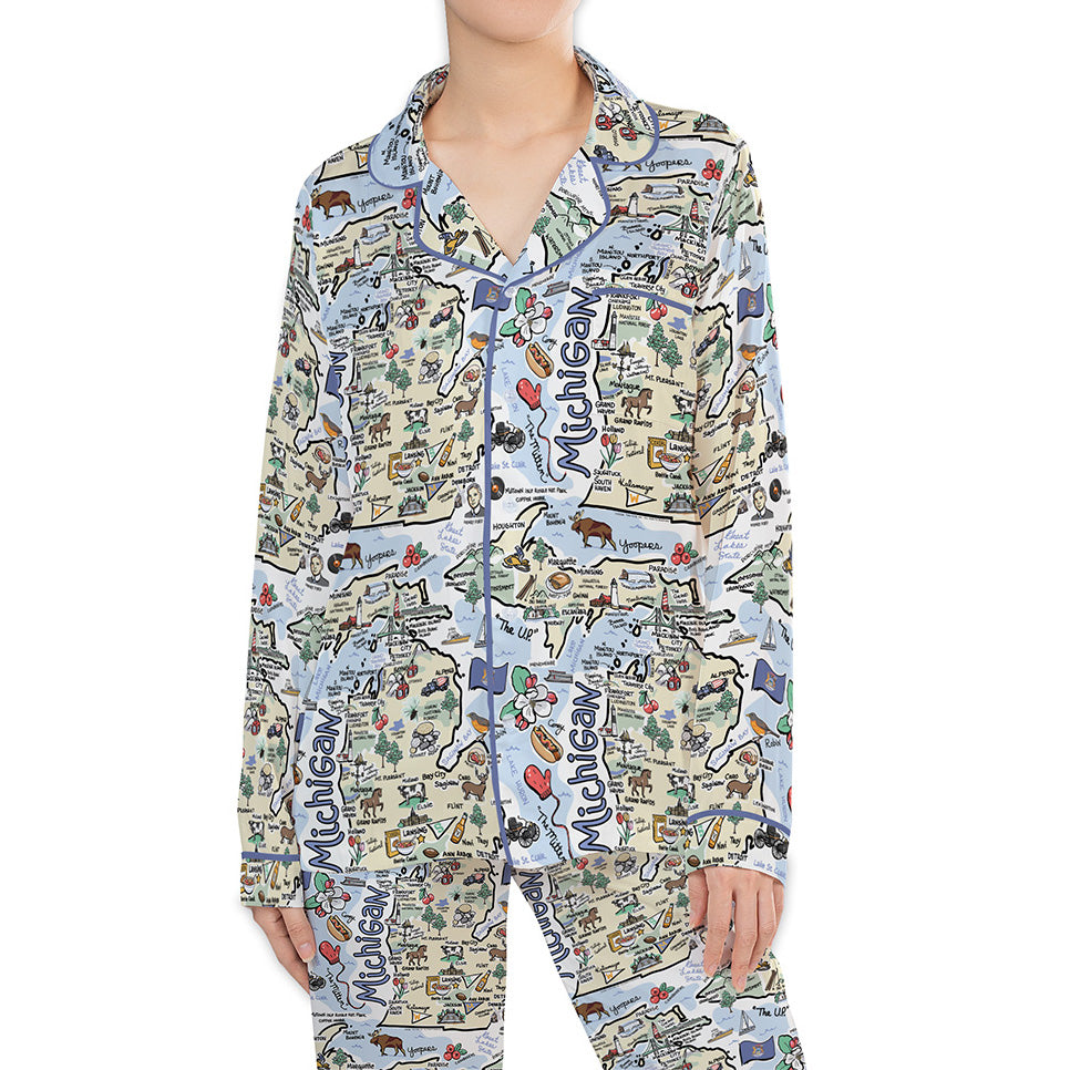 State Map Long Sleeve Satin Pajamas