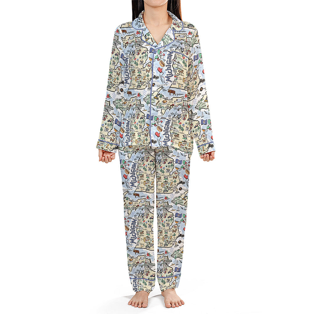 State Map Long Sleeve Satin Pajamas