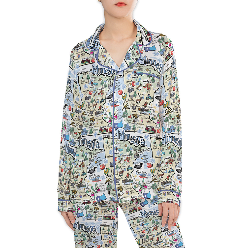 State Map Long Sleeve Satin Pajamas