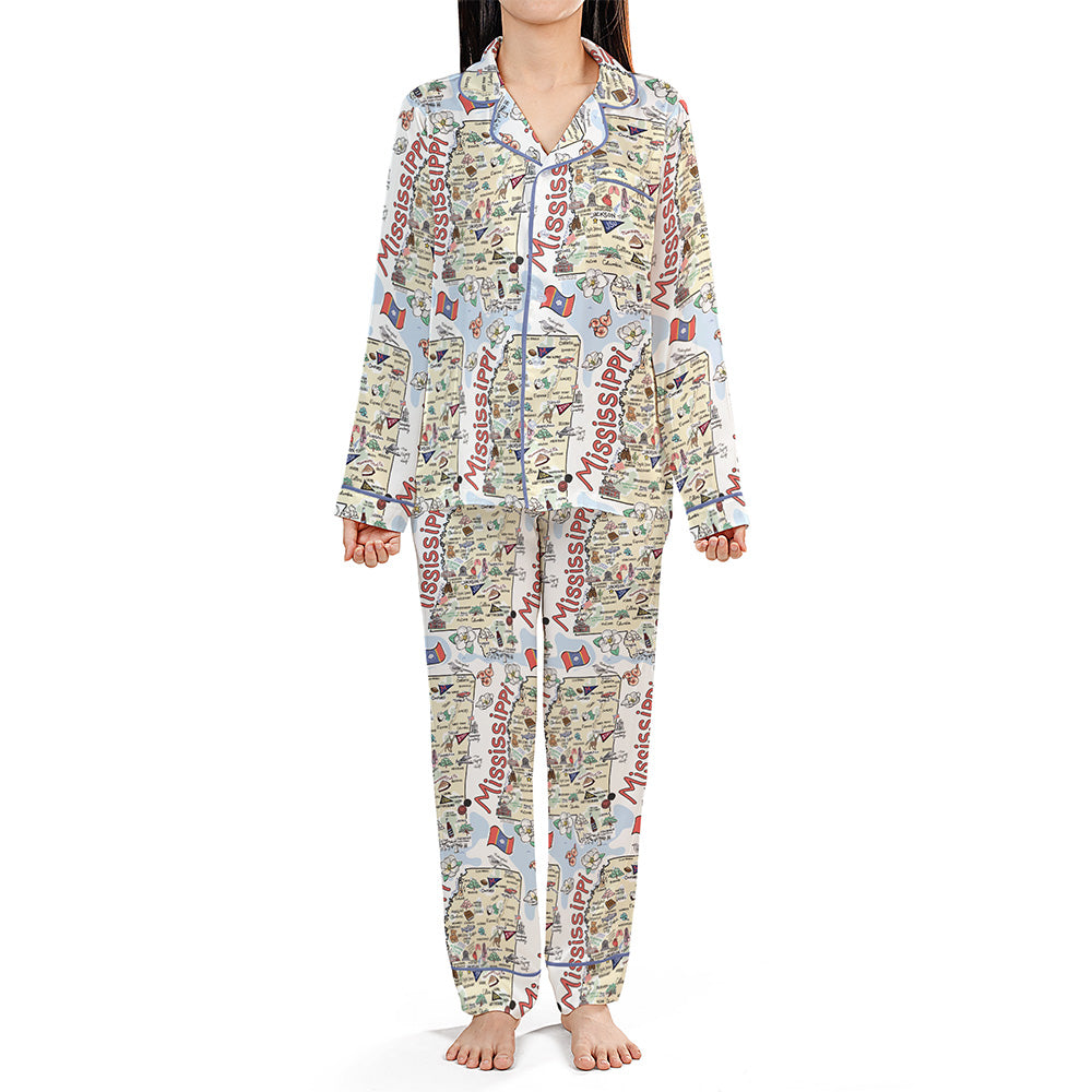 State Map Long Sleeve Satin Pajamas