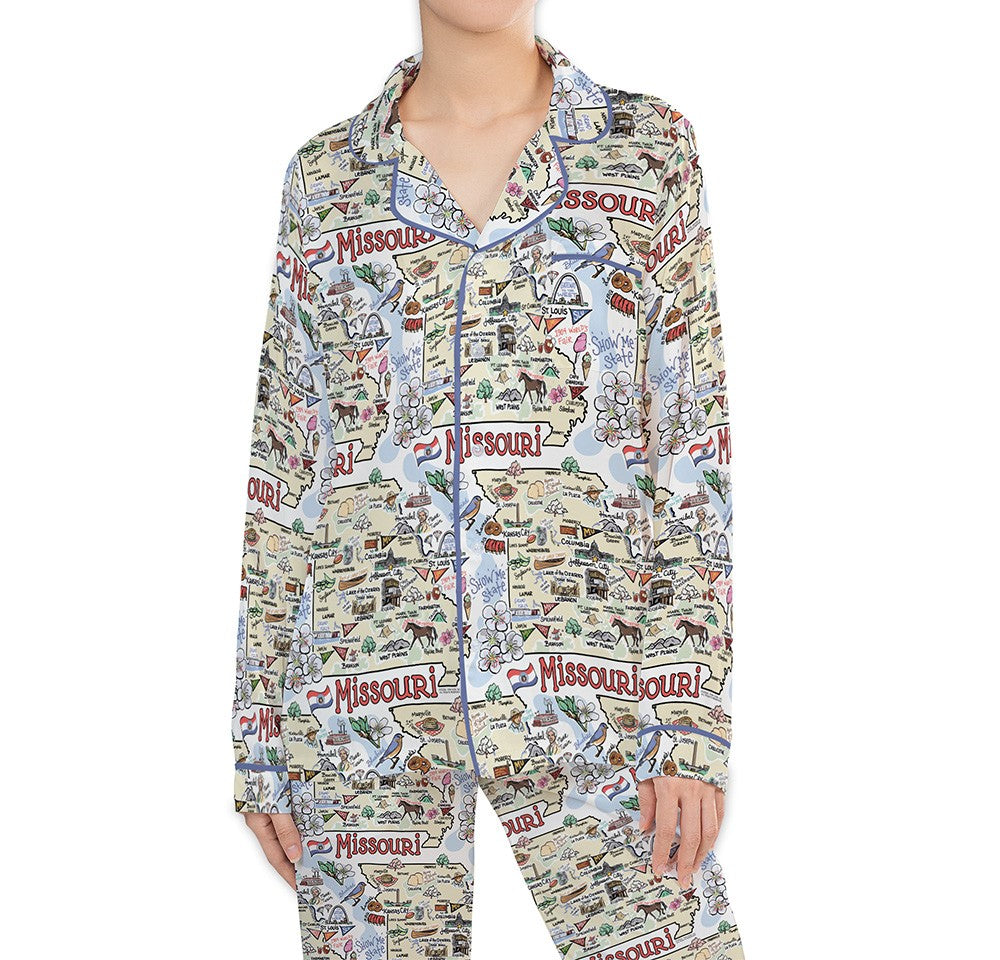 Missouri Map Long Sleeve Satin Pajamas