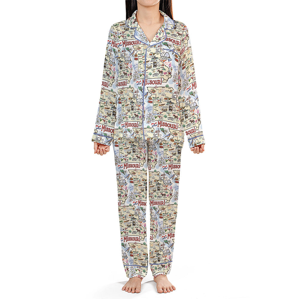 State Map Long Sleeve Satin Pajamas