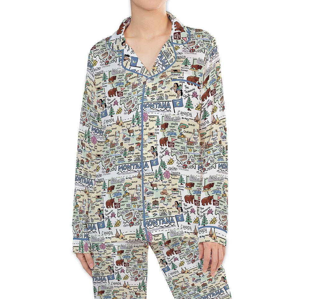 Montana Map Long Sleeve Satin Pajamas