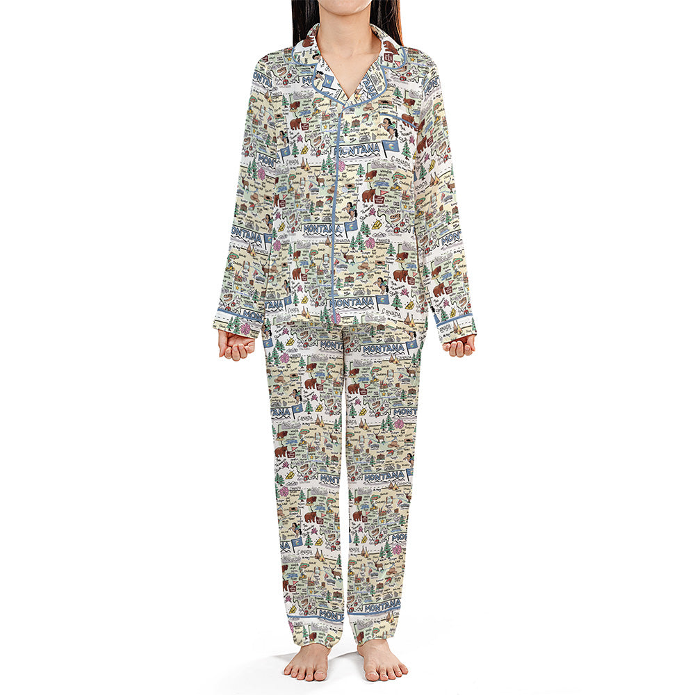 State Map Long Sleeve Satin Pajamas